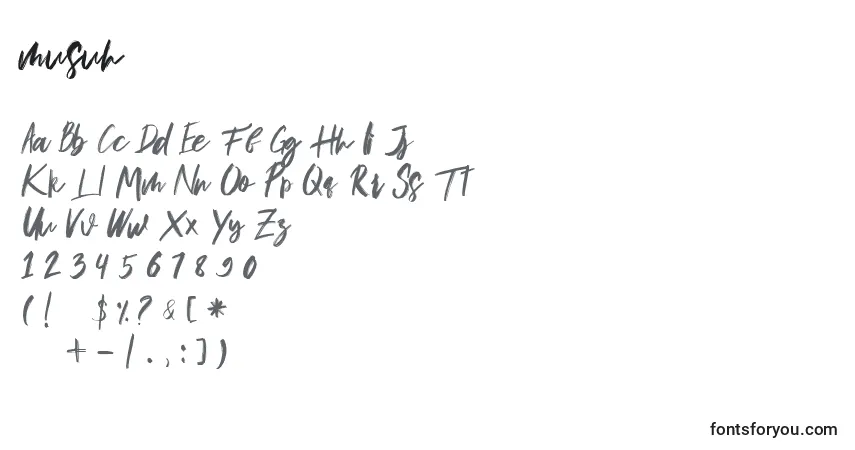 Schriftart Musuh (135125) – Alphabet, Zahlen, spezielle Symbole