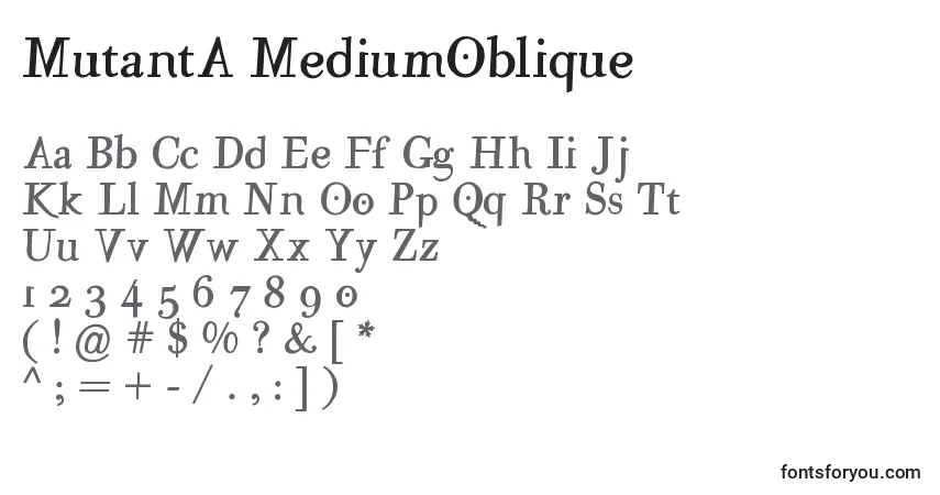 A fonte MutantA MediumOblique – alfabeto, números, caracteres especiais
