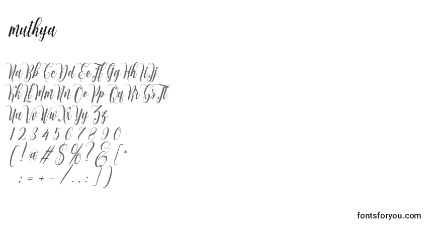 Schriftart Muthya – Alphabet, Zahlen, spezielle Symbole