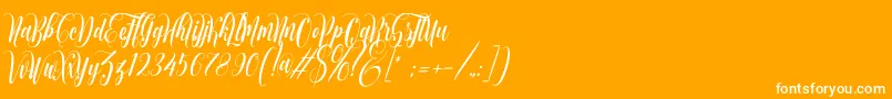 muthya-Schriftart – Weiße Schriften auf orangefarbenem Hintergrund