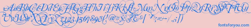 Mutlu  Ornamental-Schriftart – Blaue Schriften auf rosa Hintergrund