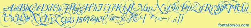 Mutlu  Ornamental Font – Blue Fonts on Yellow Background