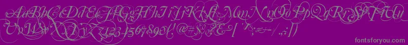 Mutlu  Ornamental-fontti – harmaat kirjasimet violetilla taustalla
