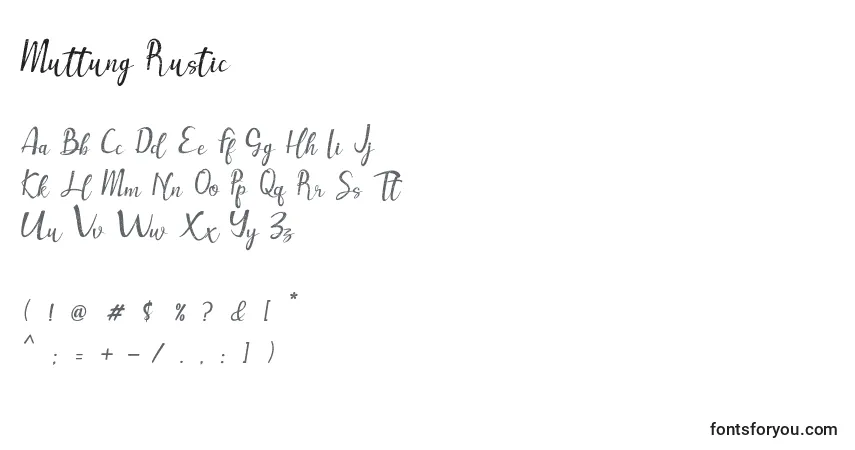 Czcionka Muttung Rustic – alfabet, cyfry, specjalne znaki