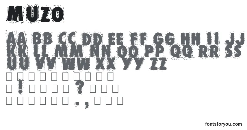 Шрифт Muzo – алфавит, цифры, специальные символы