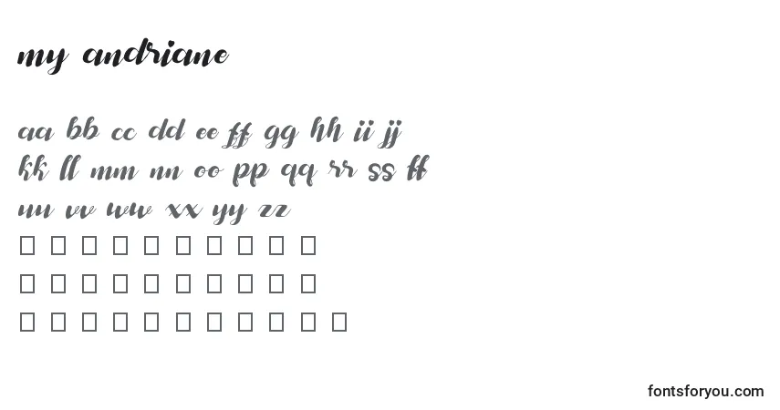 A fonte My andriane – alfabeto, números, caracteres especiais
