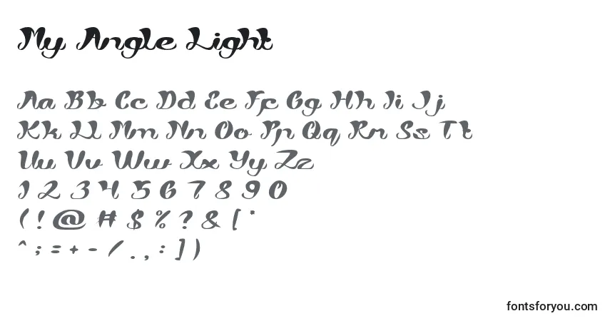Шрифт My Angle Light – алфавит, цифры, специальные символы