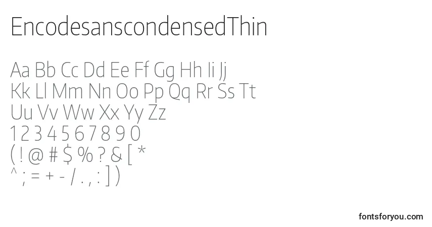A fonte EncodesanscondensedThin – alfabeto, números, caracteres especiais