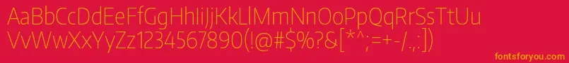 EncodesanscondensedThin-Schriftart – Orangefarbene Schriften auf rotem Hintergrund