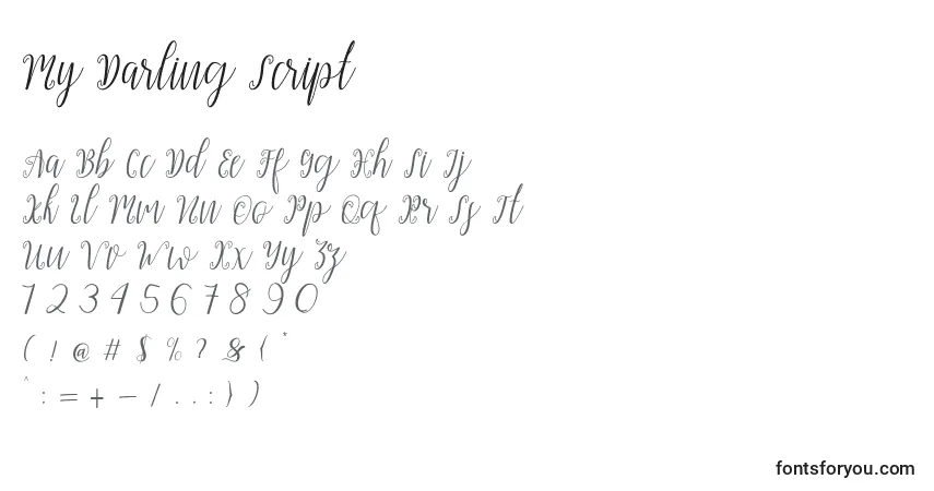 A fonte My Darling Script (135143) – alfabeto, números, caracteres especiais