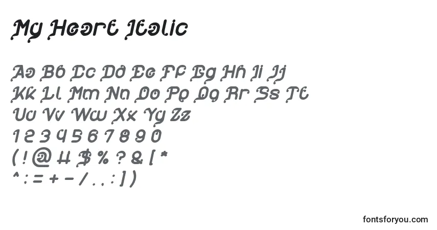 My Heart Italicフォント–アルファベット、数字、特殊文字