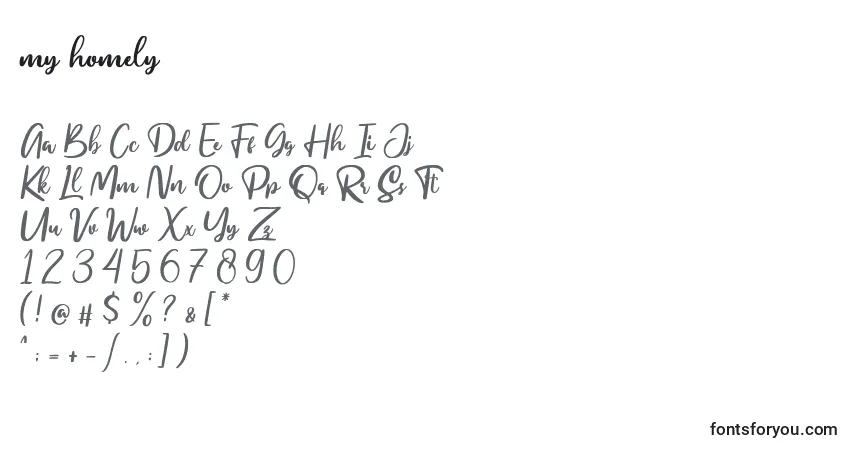 Schriftart My homely – Alphabet, Zahlen, spezielle Symbole