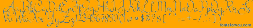 my mecca-Schriftart – Blaue Schriften auf orangefarbenem Hintergrund