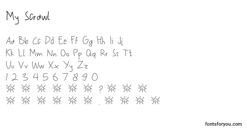 Czcionka My Scrawl – alfabet, cyfry, specjalne znaki