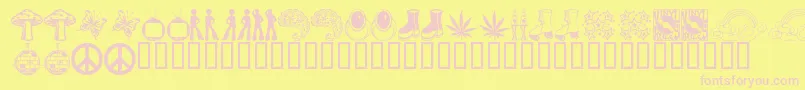 MY70D   -fontti – vaaleanpunaiset fontit keltaisella taustalla