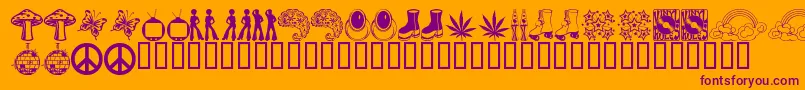 MY70D   -fontti – violetit fontit oranssilla taustalla