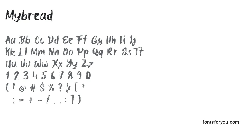 Schriftart Mybread – Alphabet, Zahlen, spezielle Symbole