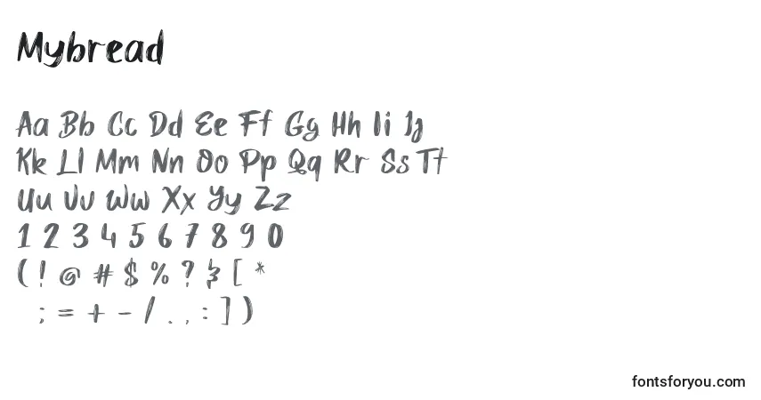 A fonte Mybread (135175) – alfabeto, números, caracteres especiais