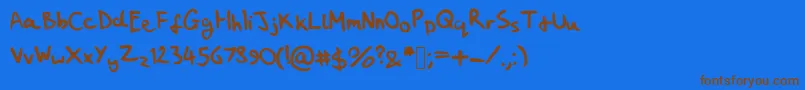 MyHandwritingSucksフォントについての詳細 フォントMyHandwritingSucks – 茶色の文字が青い背景にあります。