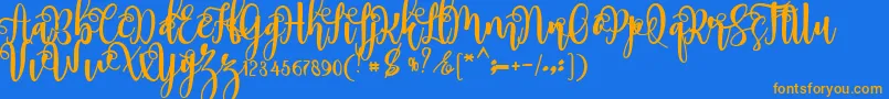 フォントmyhope – オレンジ色の文字が青い背景にあります。