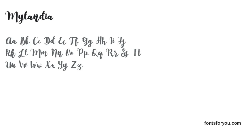 A fonte Mylandia – alfabeto, números, caracteres especiais