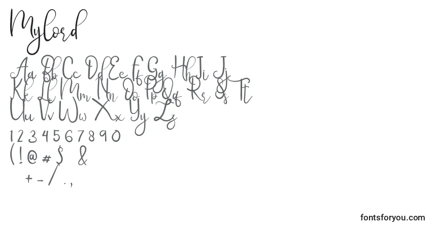 Schriftart Mylord – Alphabet, Zahlen, spezielle Symbole