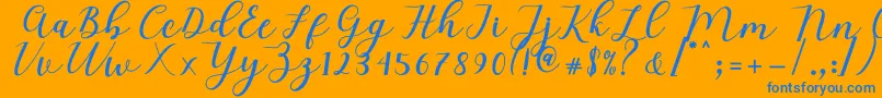 Mylove Script-Schriftart – Blaue Schriften auf orangefarbenem Hintergrund