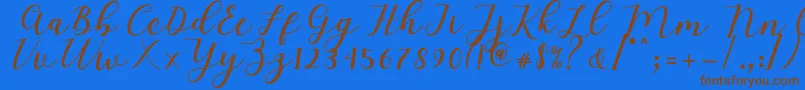 Fonte Mylove Script – fontes marrons em um fundo azul