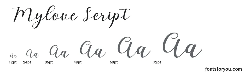 Размеры шрифта Mylove Script