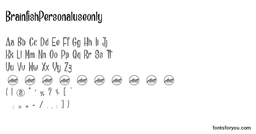 Czcionka BrainfishPersonaluseonly – alfabet, cyfry, specjalne znaki