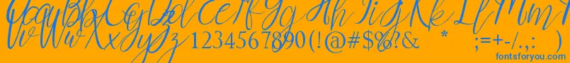 Myrtle-Schriftart – Blaue Schriften auf orangefarbenem Hintergrund