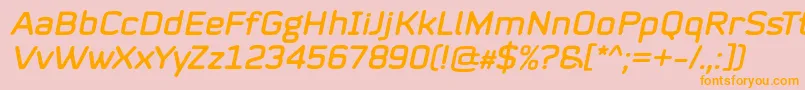 フォントMystag Italic Font by 7NTypes – オレンジの文字がピンクの背景にあります。