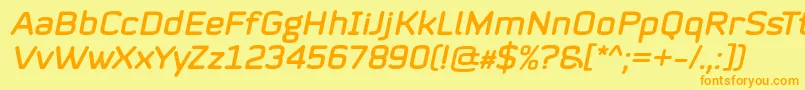 フォントMystag Italic Font by 7NTypes – オレンジの文字が黄色の背景にあります。