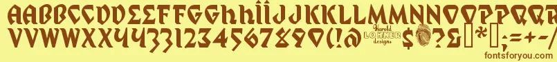 フォントMYSTP    – 茶色の文字が黄色の背景にあります。