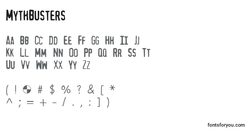 Шрифт MythBusters – алфавит, цифры, специальные символы