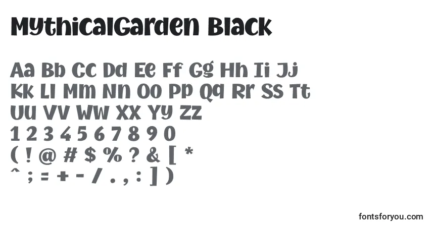 Schriftart MythicalGarden Black – Alphabet, Zahlen, spezielle Symbole