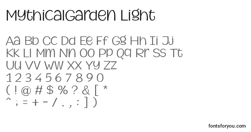 Schriftart MythicalGarden Light (135208) – Alphabet, Zahlen, spezielle Symbole