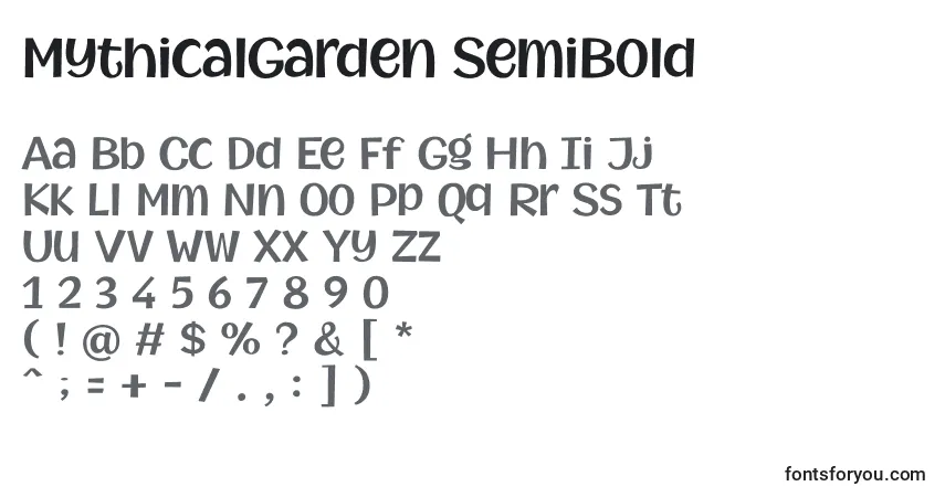 Schriftart MythicalGarden SemiBold – Alphabet, Zahlen, spezielle Symbole