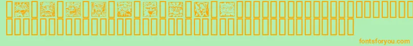 フォントMYTHS    – オレンジの文字が緑の背景にあります。