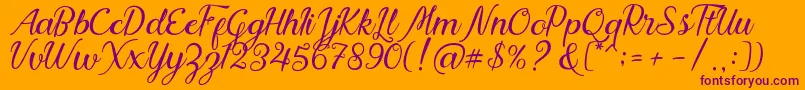 Nadhine Script Free Demo Font – Purple Fonts on Orange Background