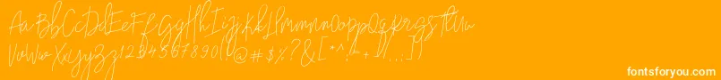 Weitere Informationen zur nadine-Schriftart nadine-Schriftart – Weiße Schriften auf orangefarbenem Hintergrund