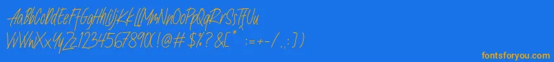 フォントNafeeda – オレンジ色の文字が青い背景にあります。