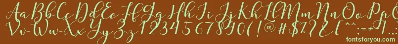 フォントNafigat Script – 緑色の文字が茶色の背景にあります。