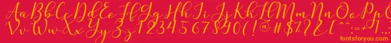 Nafigat Script-Schriftart – Orangefarbene Schriften auf rotem Hintergrund