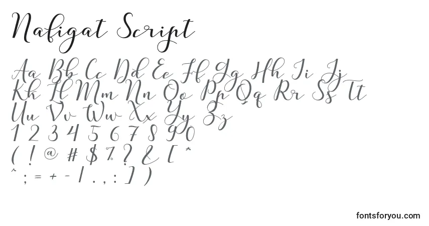 A fonte Nafigat Script (135234) – alfabeto, números, caracteres especiais