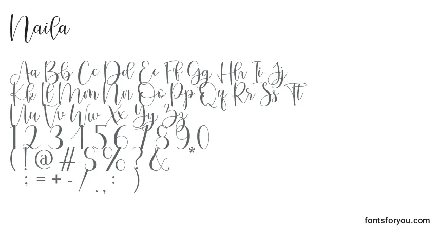 A fonte Naila – alfabeto, números, caracteres especiais