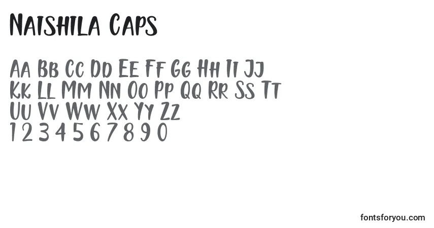 A fonte Naishila Caps – alfabeto, números, caracteres especiais
