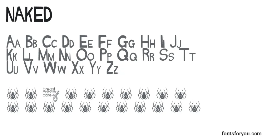 Czcionka NAKED – alfabet, cyfry, specjalne znaki