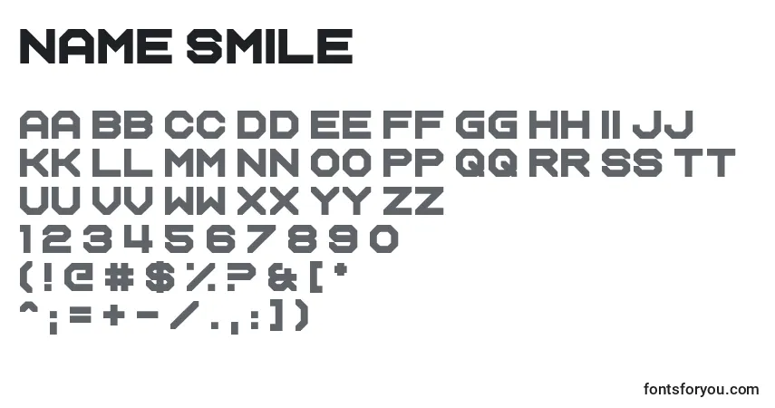 Czcionka Name Smile – alfabet, cyfry, specjalne znaki