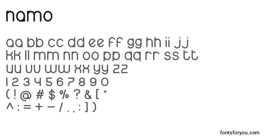 Schriftart Namo – Alphabet, Zahlen, spezielle Symbole